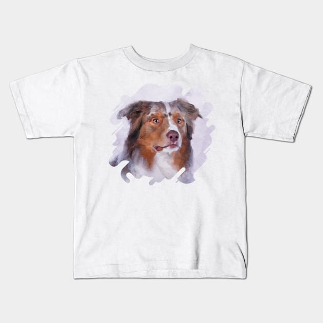 Australian Shepherd - Aussie Watercolor Digital Art Kids T-Shirt by Nartissima